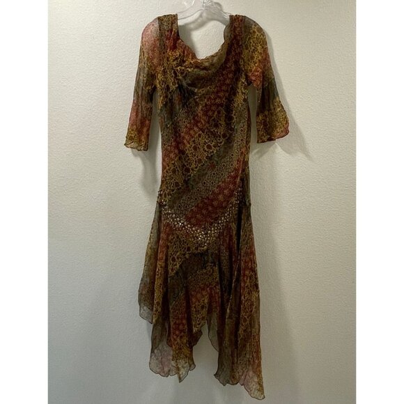 (NEW) MIDNIGHT VELVET Crinkle Chiffon BOHO Scarf Hem 3/4 sleeve Maxi Dress - M - Picture 1 of 12
